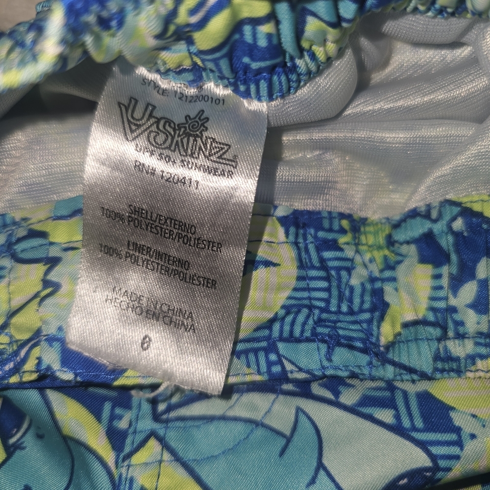 Kids Shark Print Rashguard Set - Neon Green and Blue - Picture 6 of 8